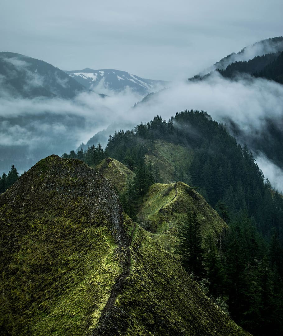 photo of green mountain with clouds, landscape, mountain range HD wallpaper