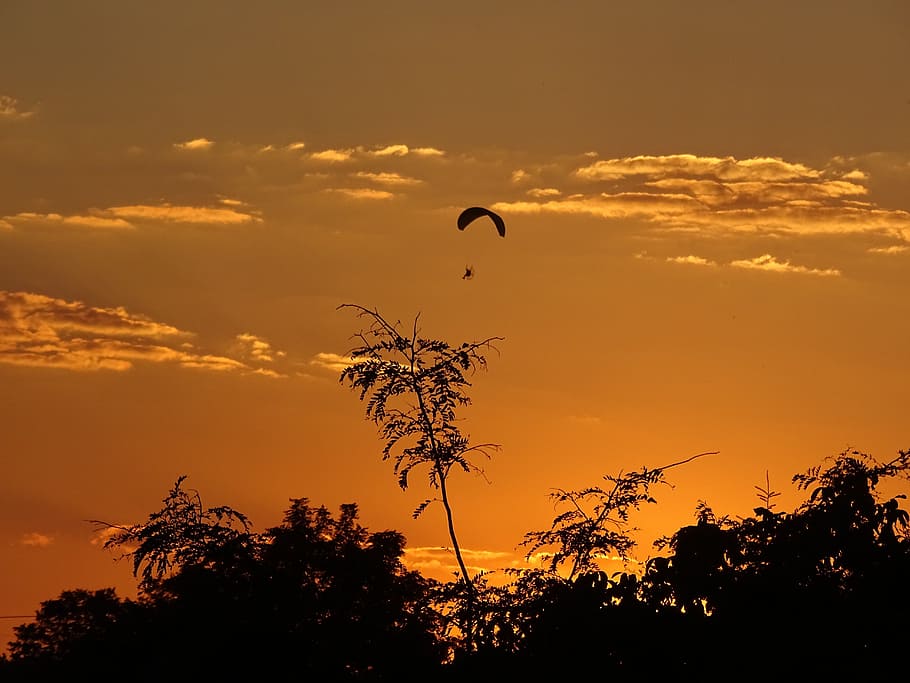 sky, sunset, lights, nightfall, mood, hang gliders, in the evening HD wallpaper