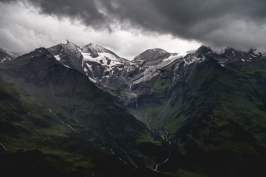 gray mountain covered with snow, mountains during cloudy days