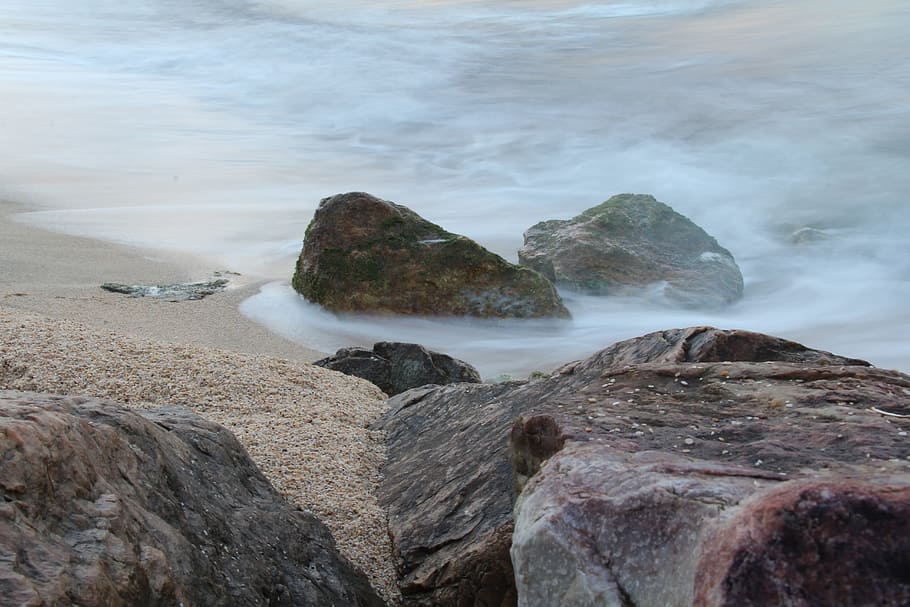 marine, coastal, beach, rock, solid, rock - object, water, sea HD wallpaper