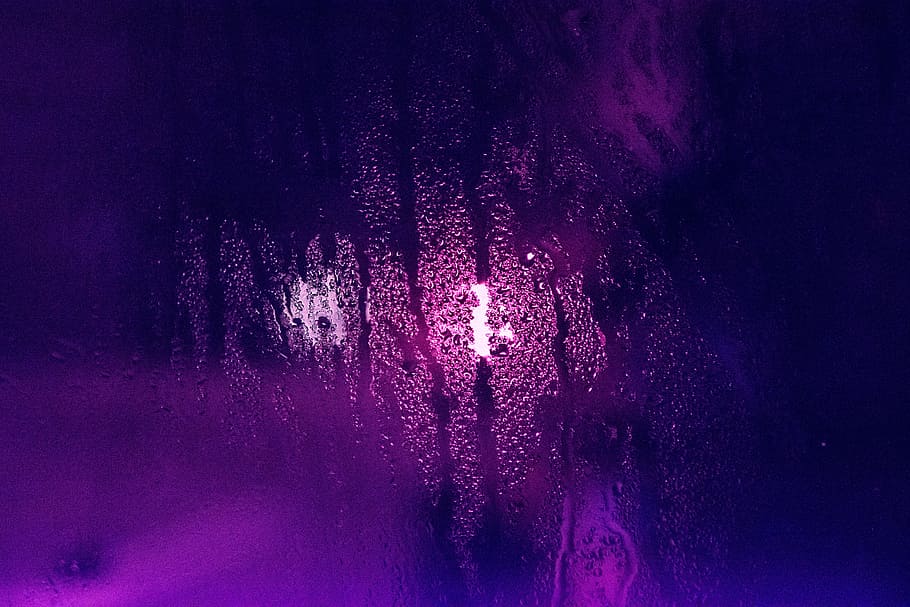 moisture on glass with purple light, night, lights, window HD wallpaper