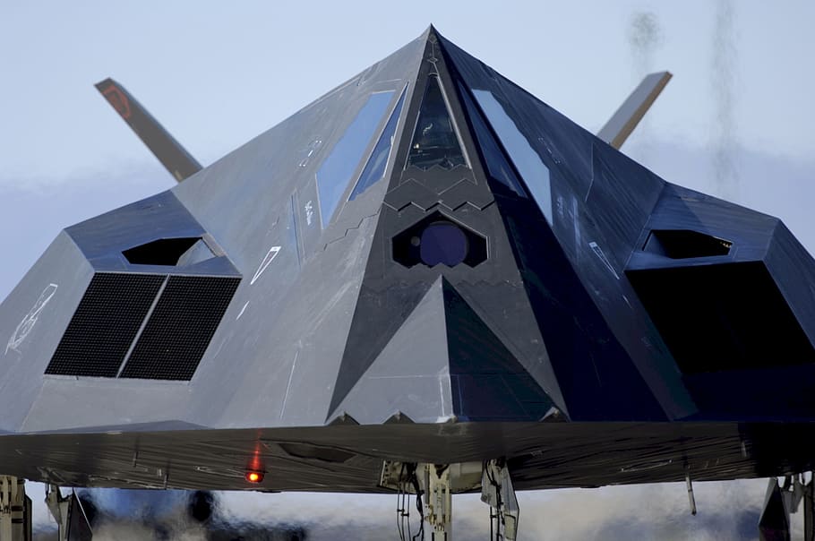 stealth, jet, f-117, nighthawk, aircraft, front view, single-seat
