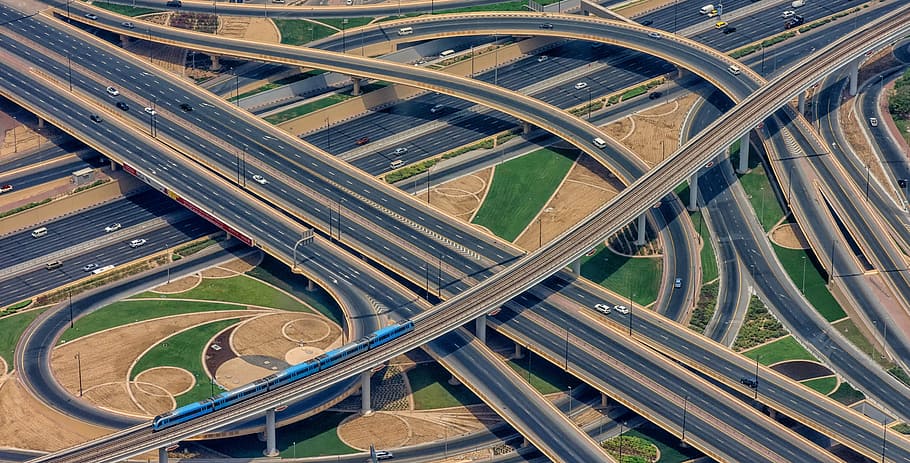 aerial view of asphalt roads and highways, bird's-eye view of roadway