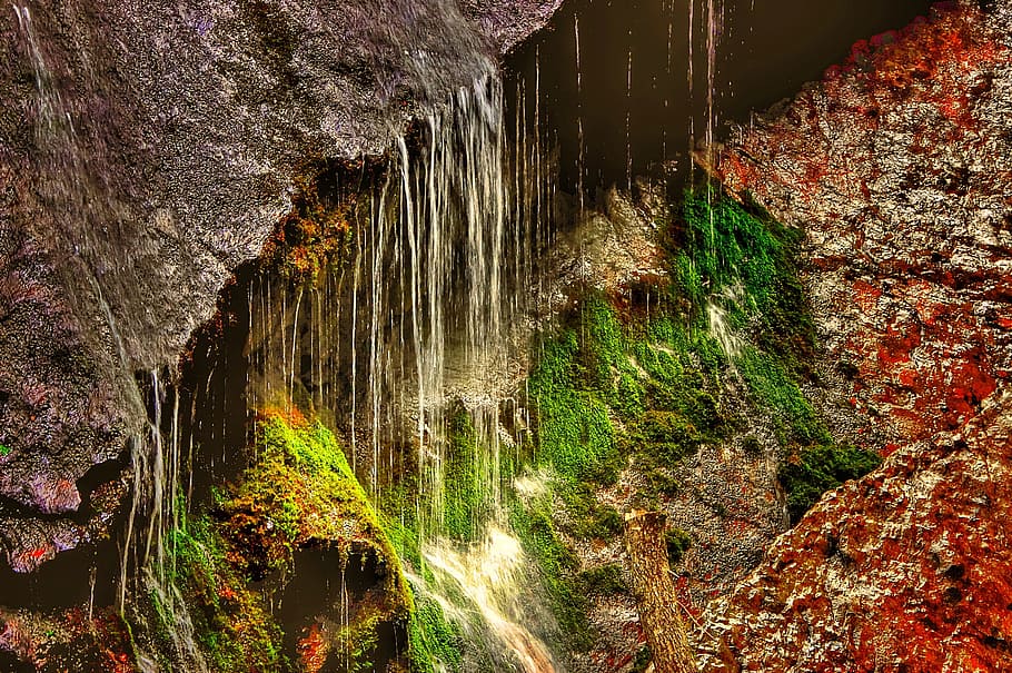 Waterfall, Nature, River, clammy, waters, gorge, bach, rock HD wallpaper