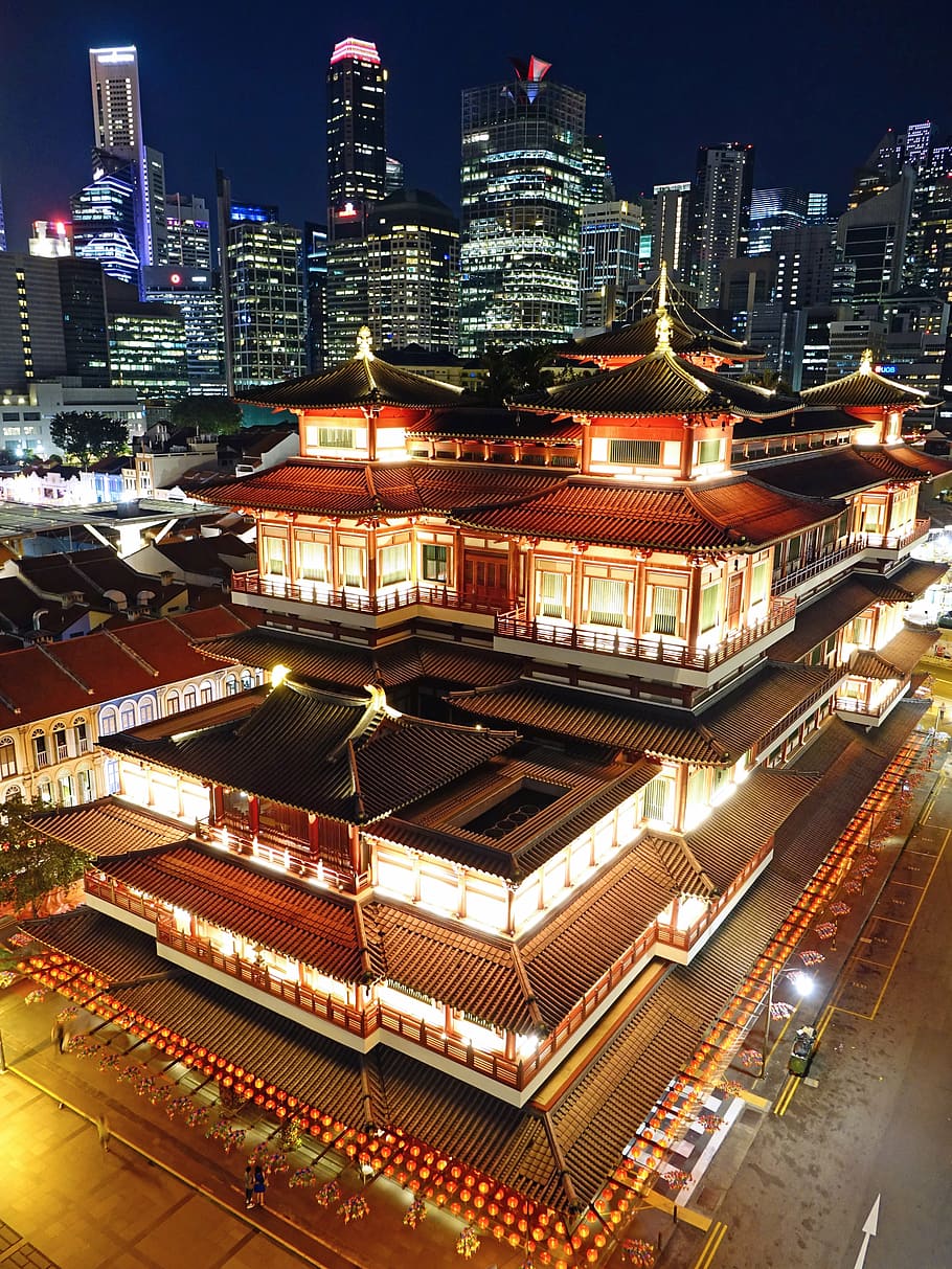 brown, black, and red temple, buddha tooth relic temple, singapore, HD wallpaper