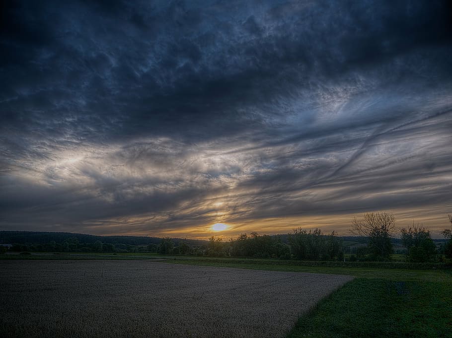 sunset, clouds, landscape, evening sky, plant, cloud - sky HD wallpaper