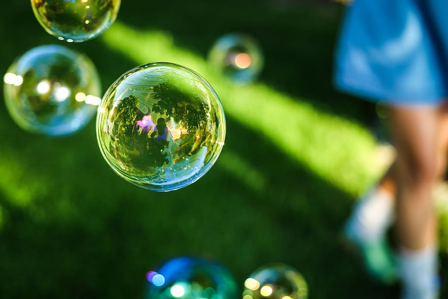 shallow focus photography of soap bubbles, depth, field, grass HD wallpaper