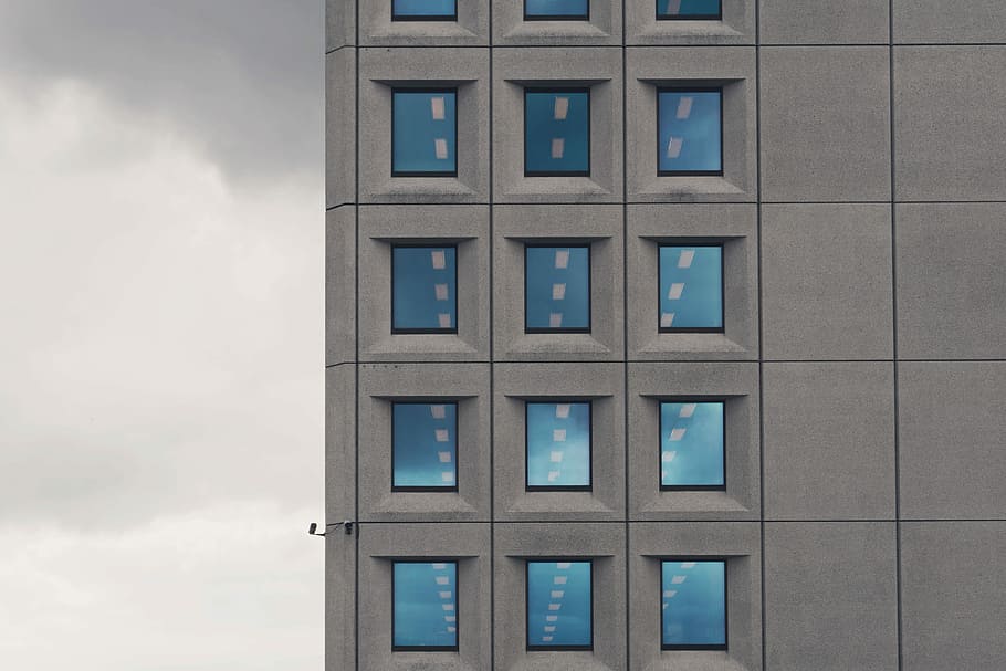 gray and blue cartoon building illustration, grey and blue building illustration