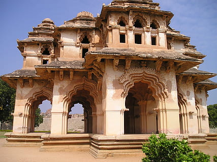 temple, hampi, india, old, holy, lotus mahal, architecture HD wallpaper