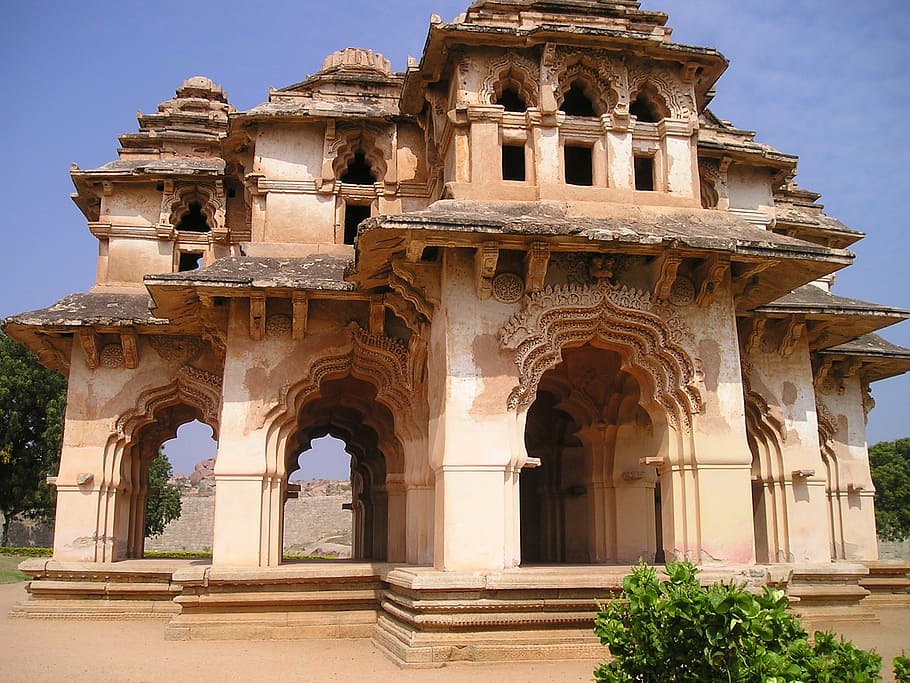 temple, hampi, india, old, holy, lotus mahal, architecture