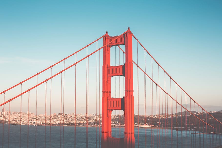 Pillar of Golden Gate Bridge in San Francisco Vintage Edit, architecture