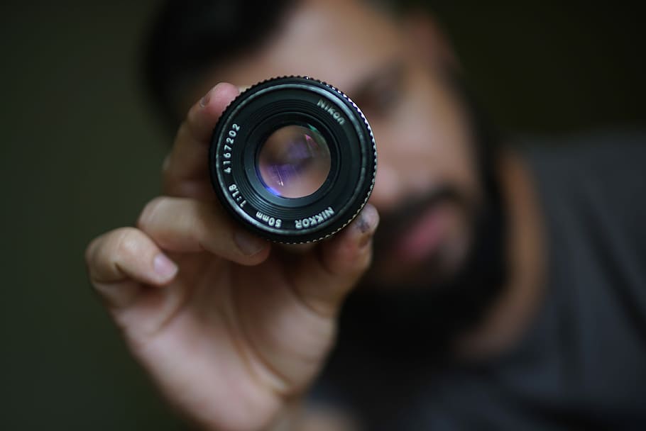 person holding black camera lens, Mm, Photographic, 50 mm, former