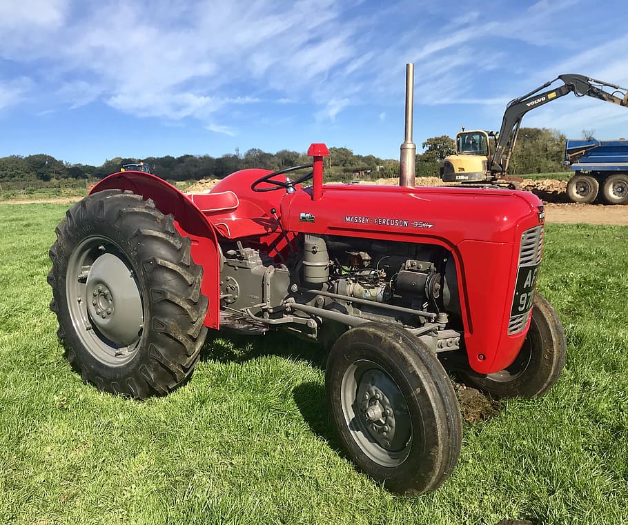 tractor, massey, ferguson, farm, red, agricultural machinery