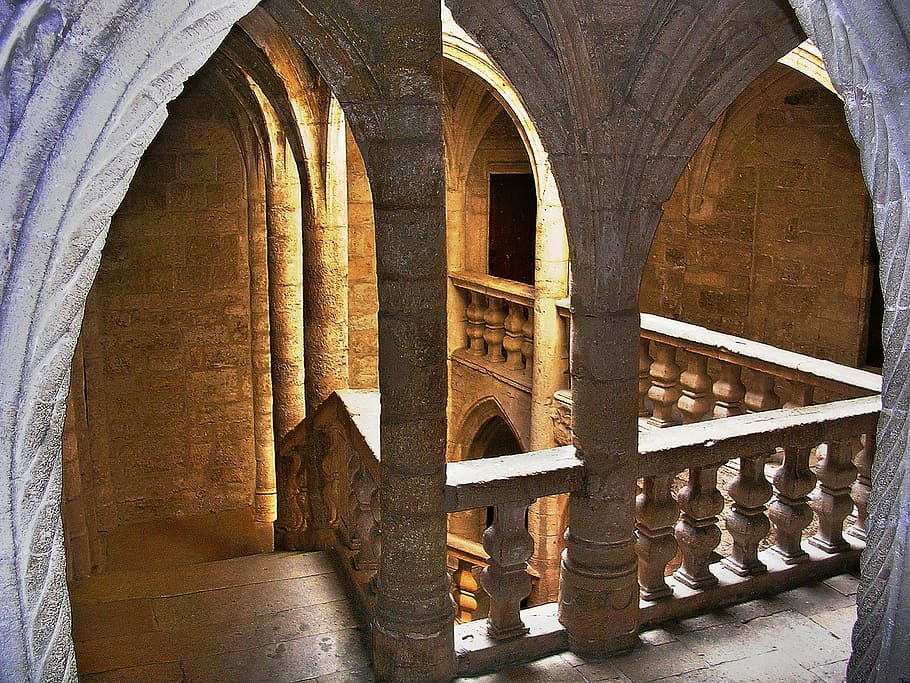 Cathedral, Stairs, Arc, Handrail, arch, architecture, architectural column HD wallpaper