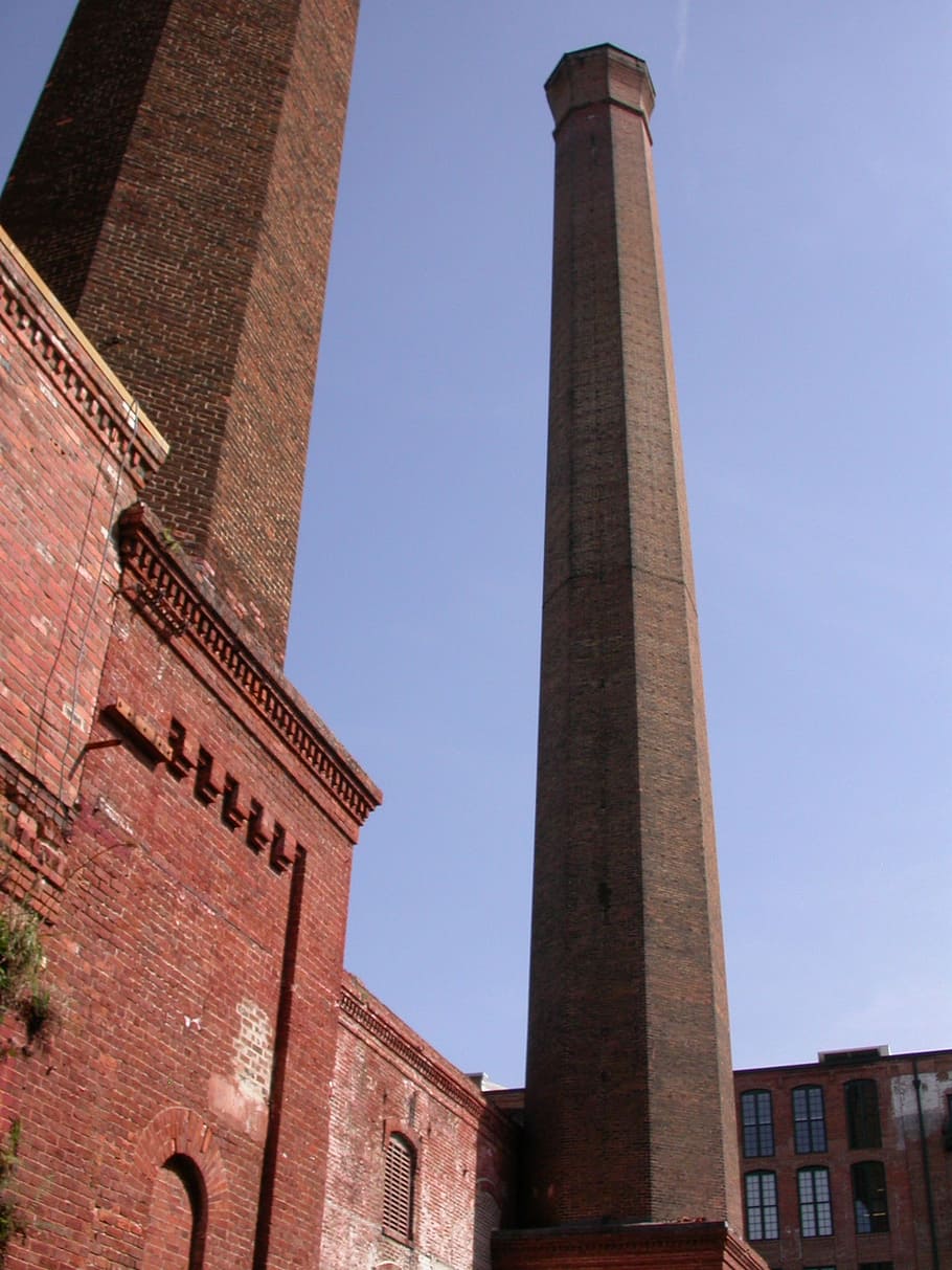 old factory, smokestack, brick tower, chimney, industrial, plant, HD wallpaper