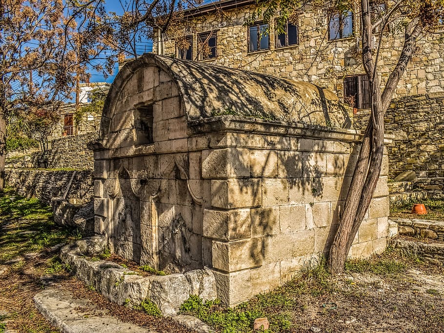 fountain, stone built, old, architecture, cyprus, skarinou HD wallpaper
