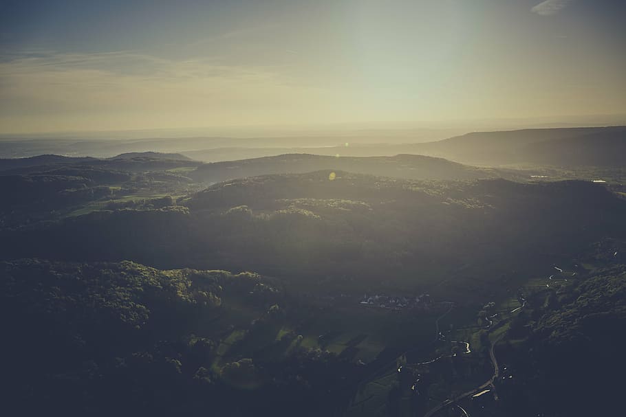 bird's eye view photography of mountains, highland, tree, forest HD wallpaper