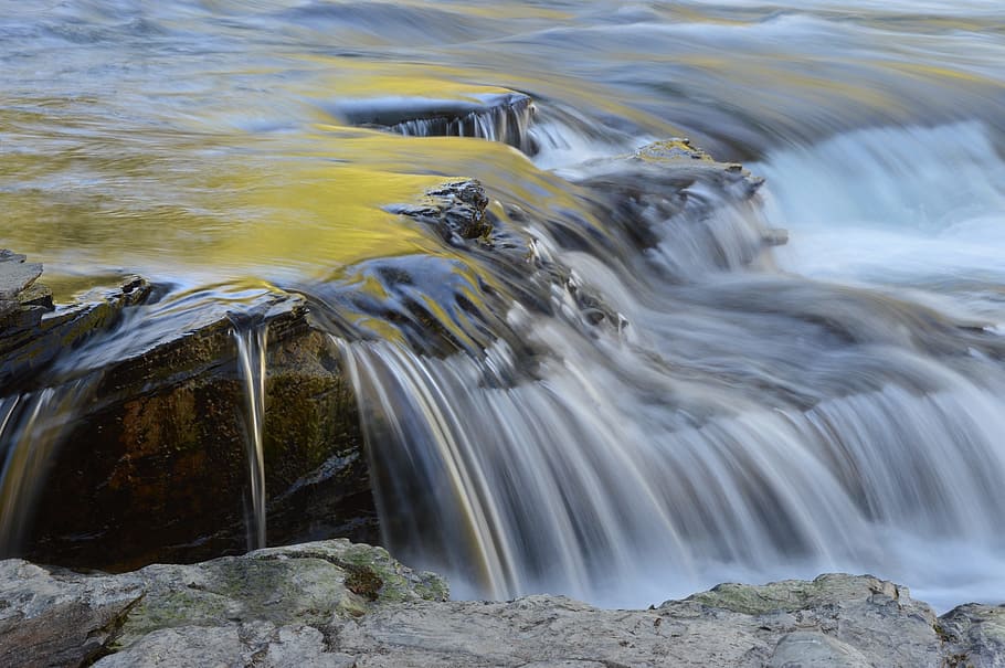 time lapse photography of waterfalls, Upper, Mcdonald Creek, Flowing, HD wallpaper
