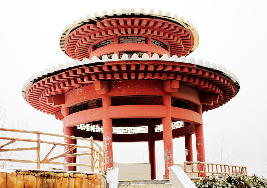 pavilion, snow, building, architecture, asia, famous Place HD wallpaper