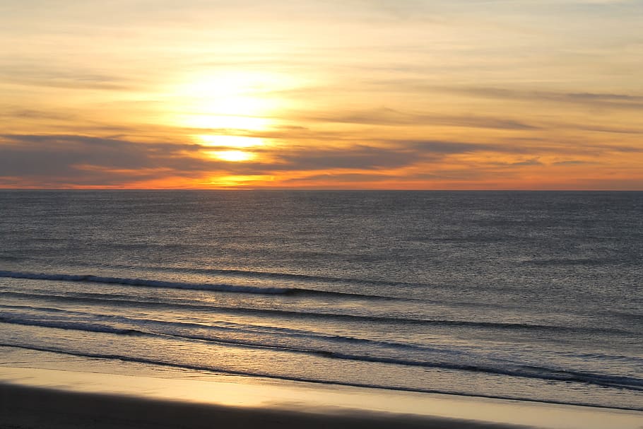 Sunset, Ocean, Sea, Sea, Water, Beach, Coast, sand, scenics HD wallpaper