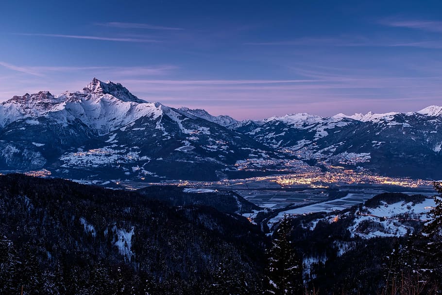 landscape photography of mountain range, tall, mounted, coated HD wallpaper