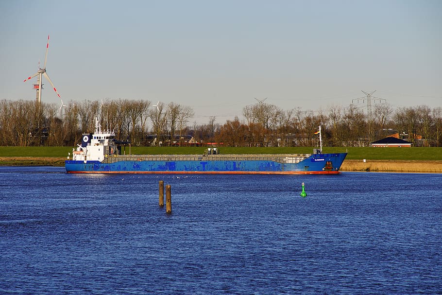 waters, ship, transport system, industry, river, freighter HD wallpaper