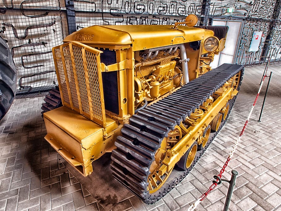 yellow tractor with continuous track, cletrac, machine, engine HD wallpaper