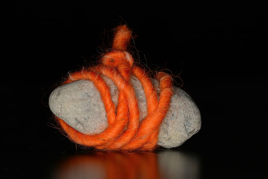 stone, wool, still life, black background, indoors, close-up HD wallpaper