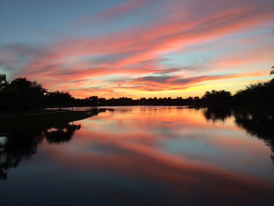 Sunset, Florida, Naples, reflection, water, lake, tranquil scene HD wallpaper