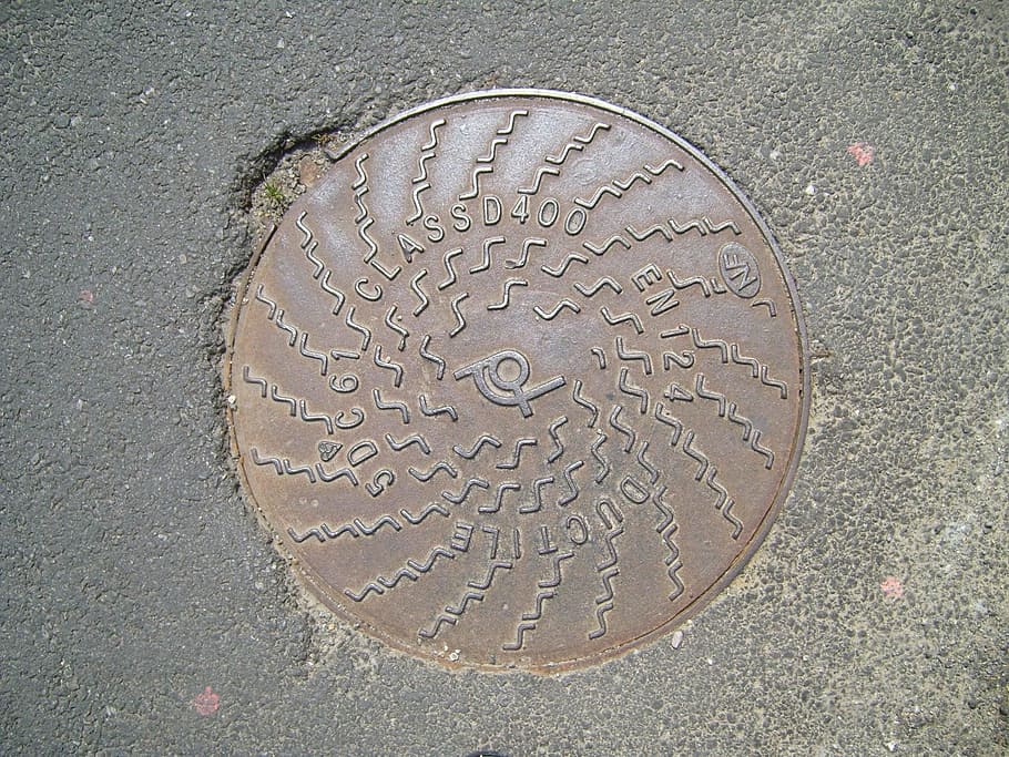 Manhole, Cover, Gully, circle, text, no people, high angle view HD wallpaper