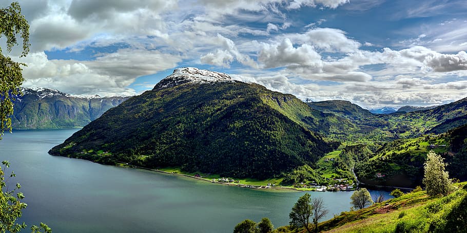 landscape photo of island, panoramic, nature, mountain, water HD wallpaper