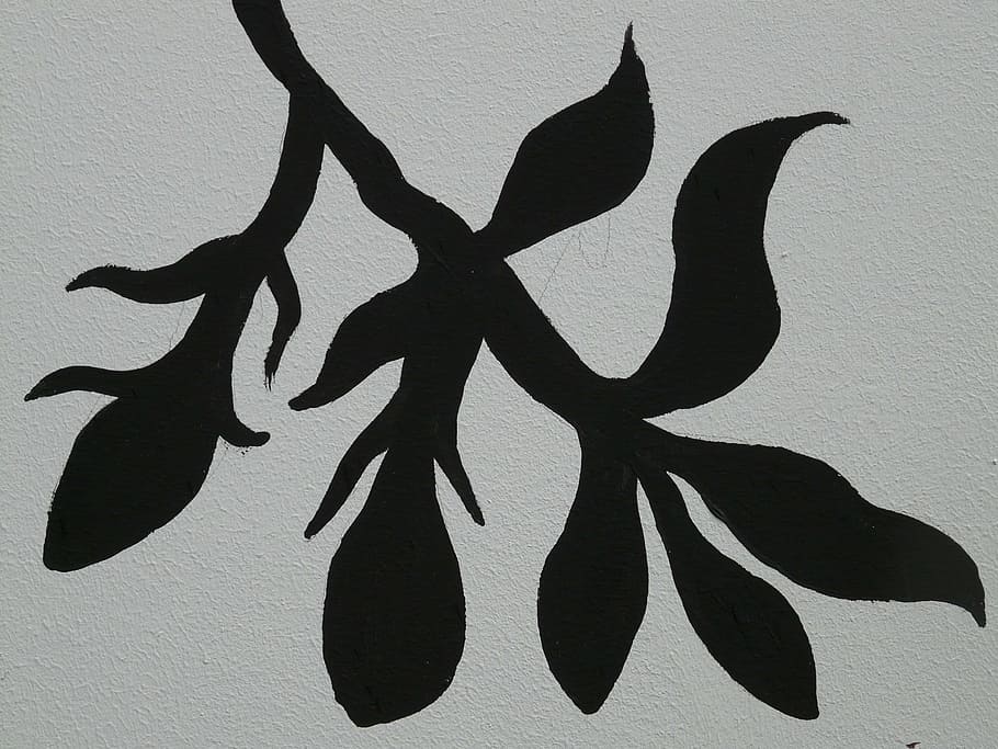 drawing, leaf, branch, mural, black and white, abstract, art HD wallpaper