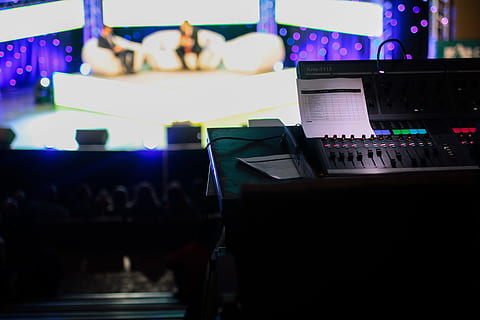 bokeh shot of black audio mixer, black mixing console, front HD wallpaper