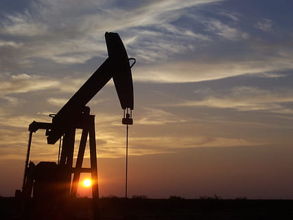 silhouette photo of heavy equipment during dawn, pumpjack, texas HD wallpaper