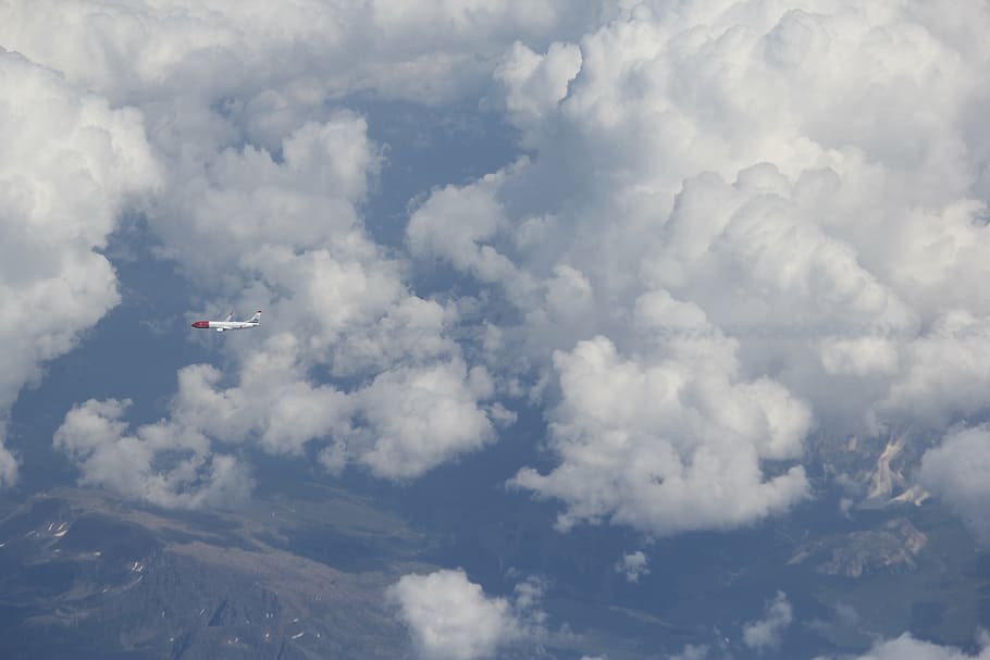 plane, clouds, mountains, holiday, cloud - sky, air vehicle HD wallpaper