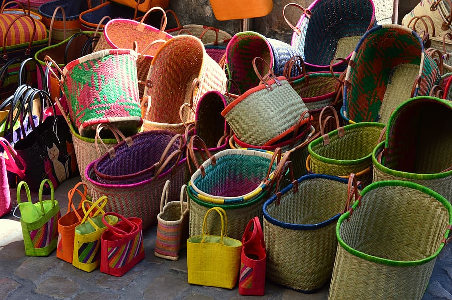 baskets, spread, market, choice, variation, for sale, retail HD wallpaper