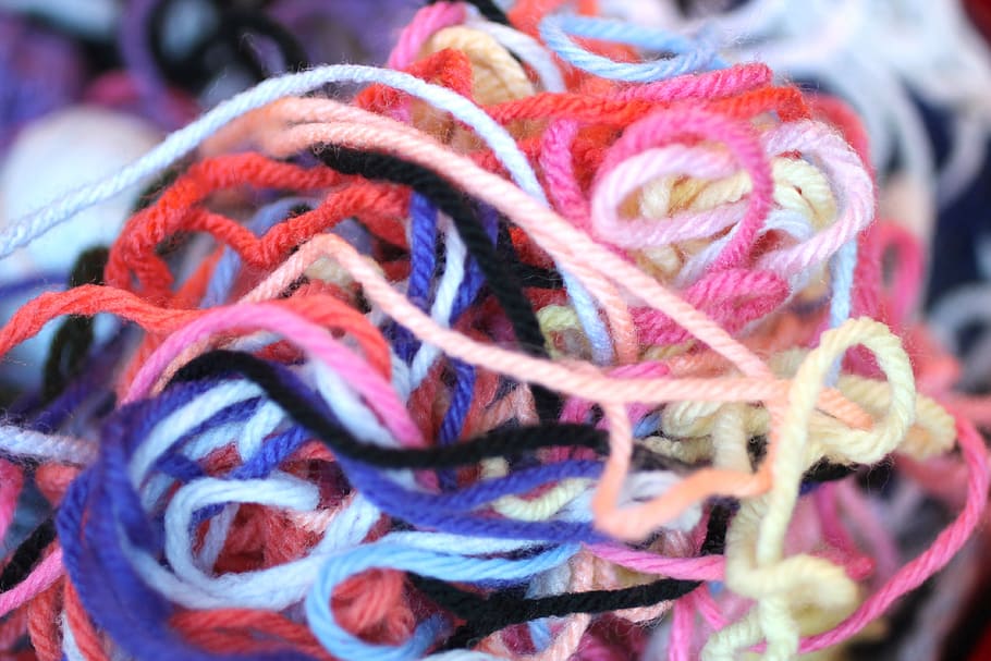 close-up photo of assorted-color yarns, colors, tangle, thread HD wallpaper