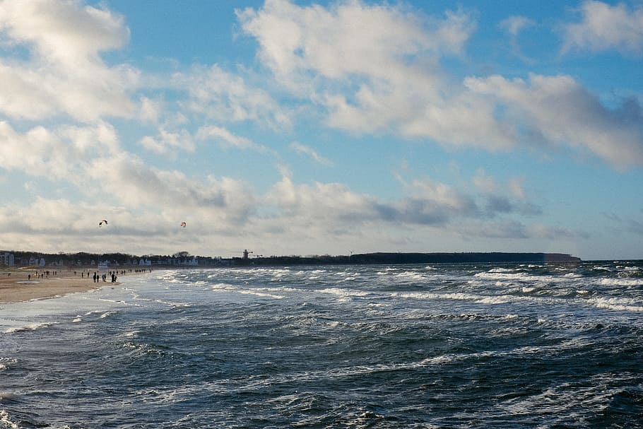 Cold sea waves, nature, beach, water, coastline, sky, blue, surf HD wallpaper