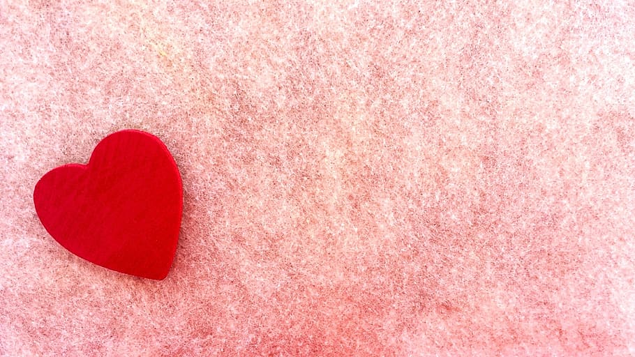 red heart ornament on top of pink textile, love, symbol, romance HD wallpaper