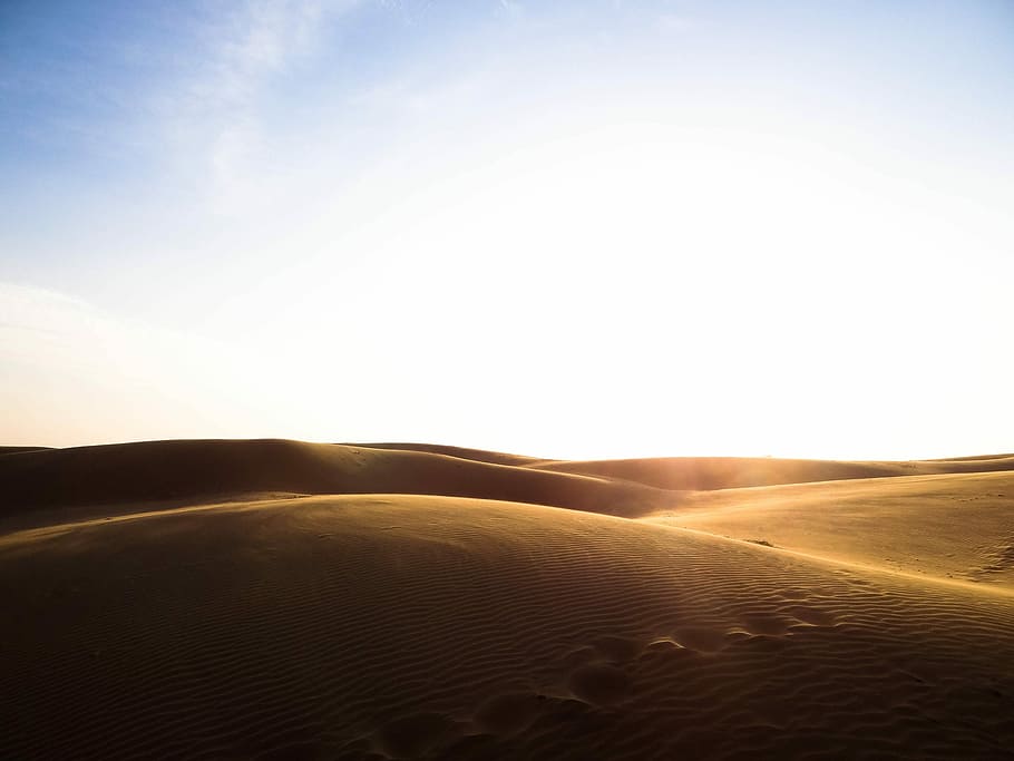 Desolate, landscape photography of desert, dunes, sand, sky, path HD wallpaper