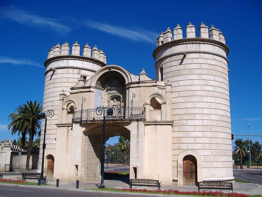 Puerta Palmas in Badajoz, Spain, castle, photos, landmark, public domain, HD wallpaper