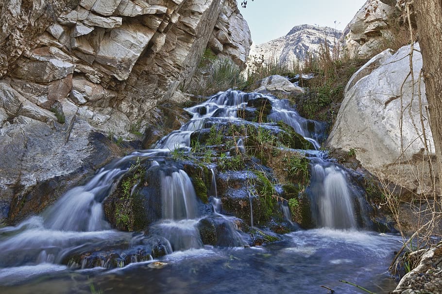 waterfall, rocks, landscape, stream, cascade, scenic, stone HD wallpaper