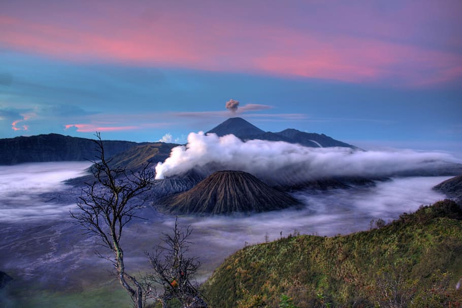 brown and blue volcanos photo, nature, mountain, landscape, scenics HD wallpaper