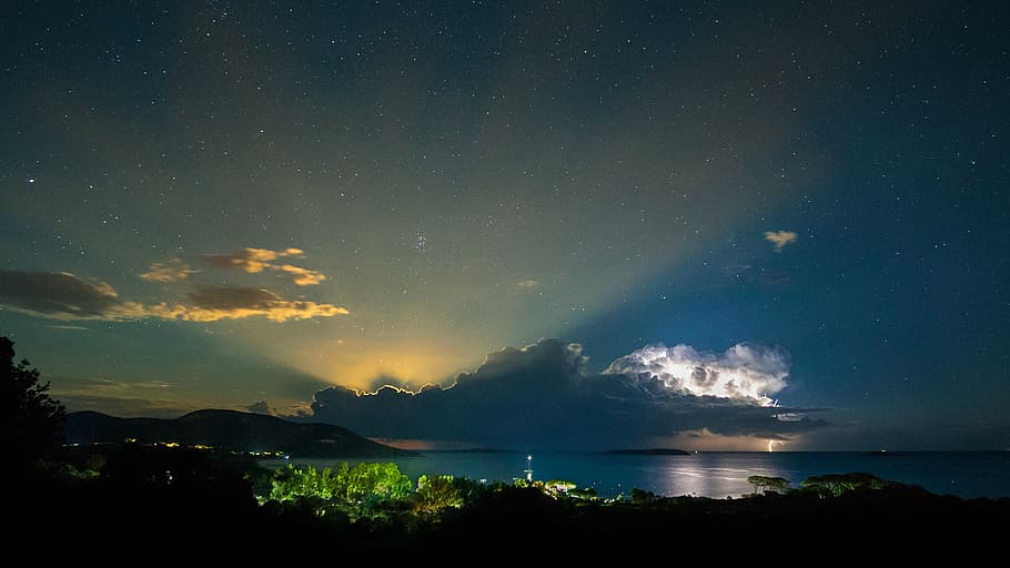 milkyway, sky, cloud, starts, clouds sky, sky clouds, warm HD wallpaper