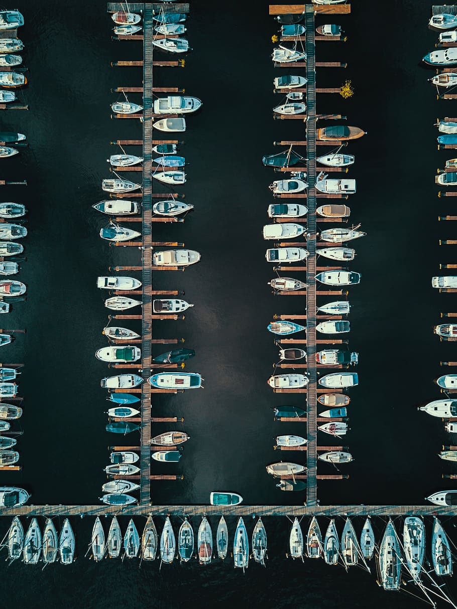 top-view photography of ships on dock, pathway, sea, ocean HD wallpaper