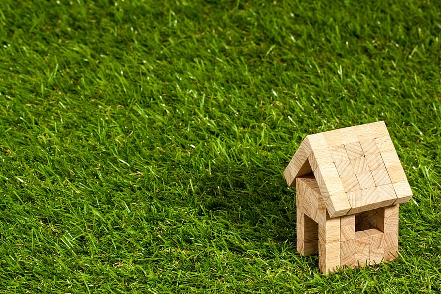 brown house miniature on green grass, home, building, residence