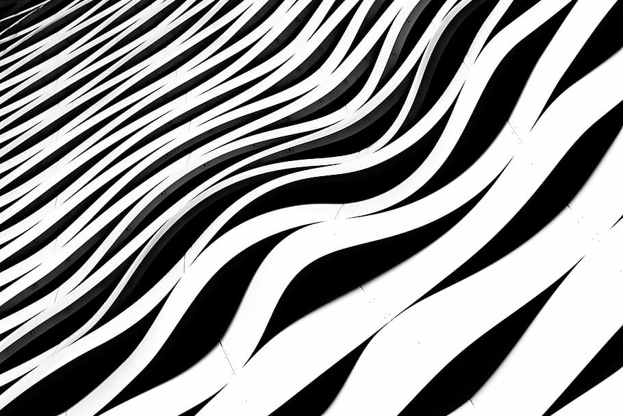 white and black wave graphic art, abstract, black and white, striped, HD wallpaper