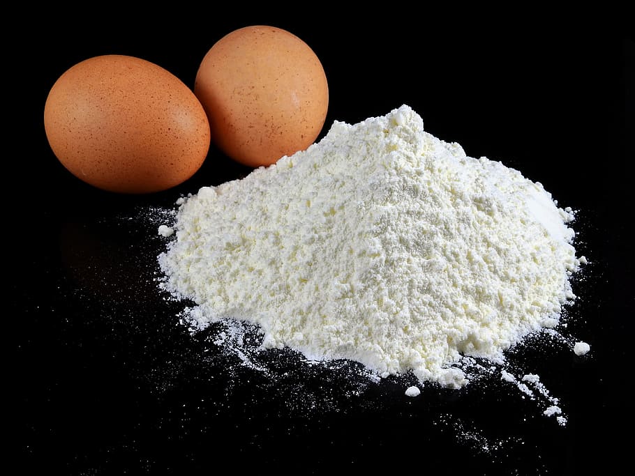two brown eggs and white powder, flour, cereals, food, nutrition, HD wallpaper