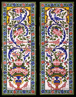 Glazed Tiles, Earthenware, polychrome glazes, white glaze, two panels HD wallpaper
