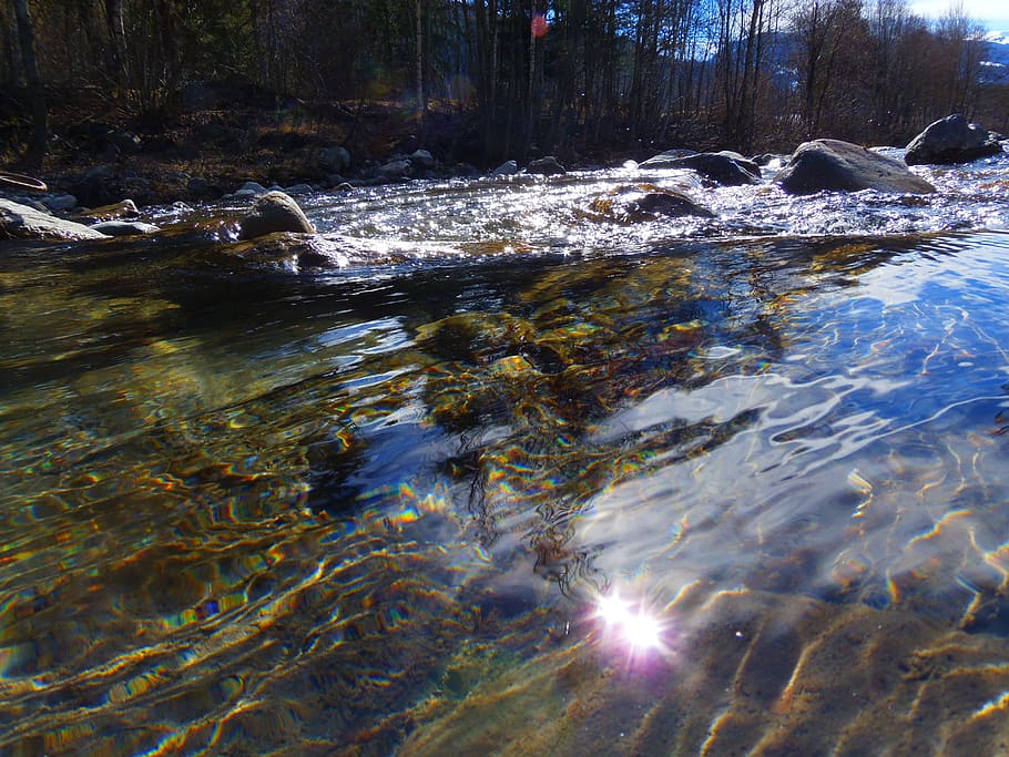 Water, Courses, Translucent, Light, water courses, rocks, mountain HD wallpaper